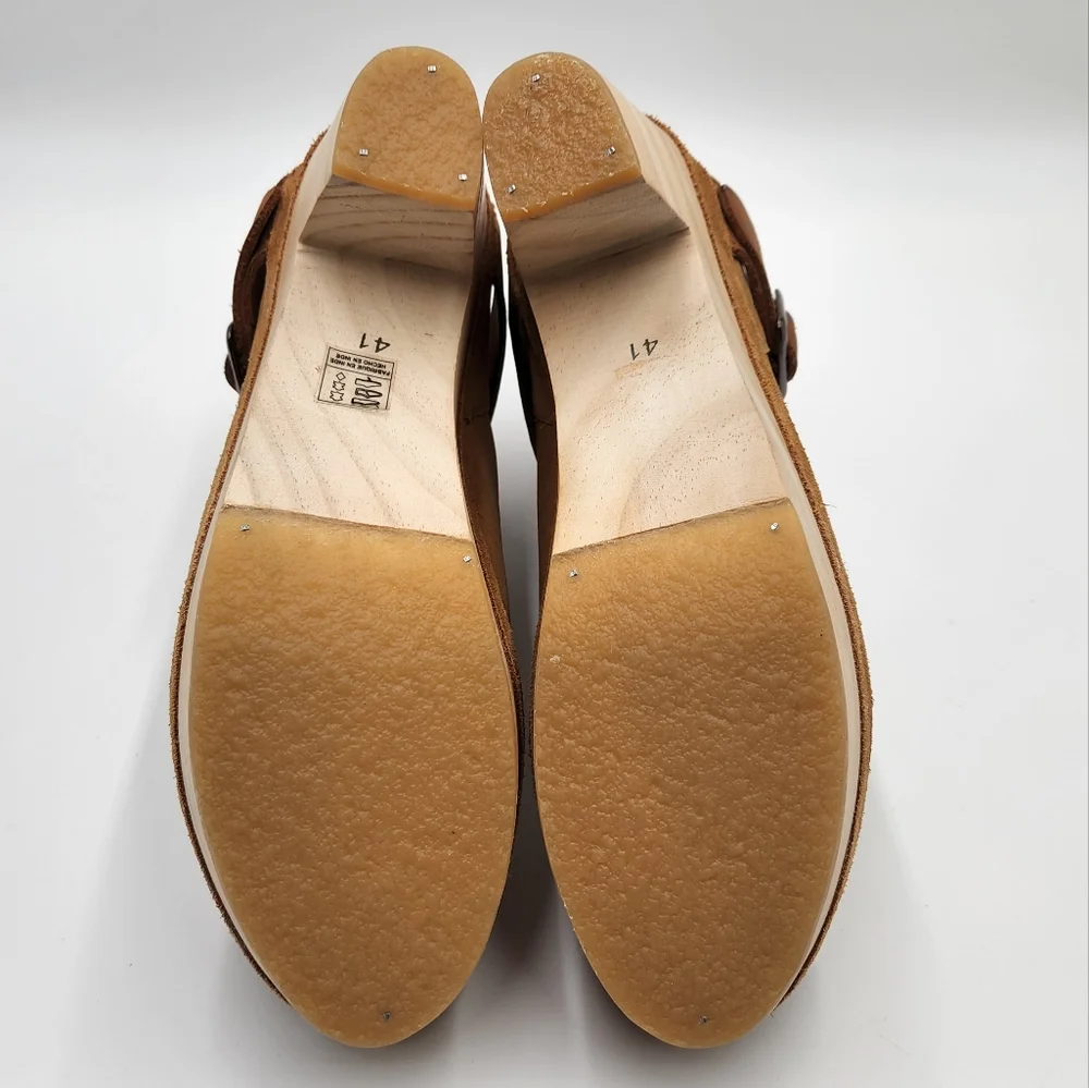 Free People Bungalow Size 41 Clog Boots Sand Brown Suede Strappy